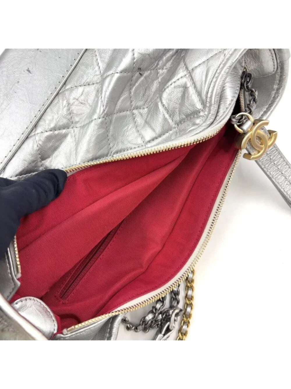Chanel Gabrielle Calfskin Silver Chain Shoulder Bag Gold
